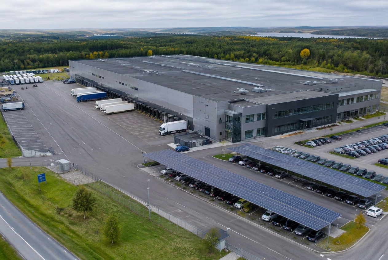 Logistikanläggning med solcellscarportar